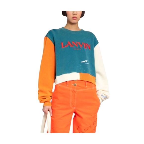 Lanvin Tops - Gallery Dept. x Lanvin Orange Cream & Teal Long Sleeve Logo Art Sweatshirt S